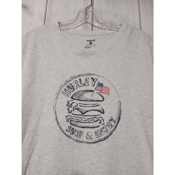 Hurley Shirt Men's Extra Large Gray Tshirt American Flag Cheeseburger Surfing - Picture 3 of 6